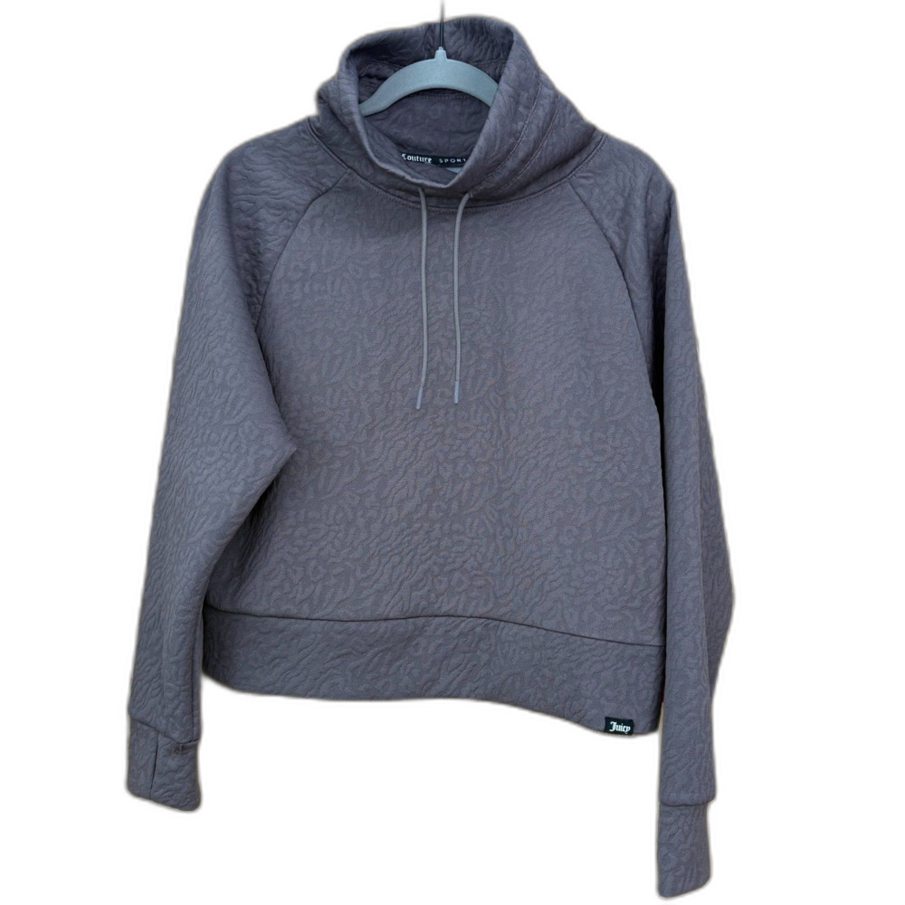 Juicy Couture Sport Jacquard Quilted Crop Pullover Cowl Neck Gray Size M NWT